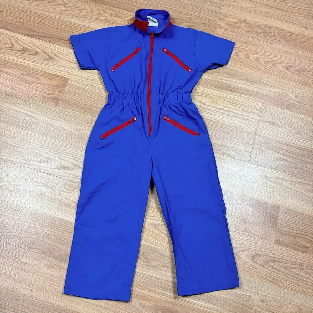 Vintage Tootsie Roll Kids Playsuit One Piece Romper Blue Red Jumpsuit 80s 4T